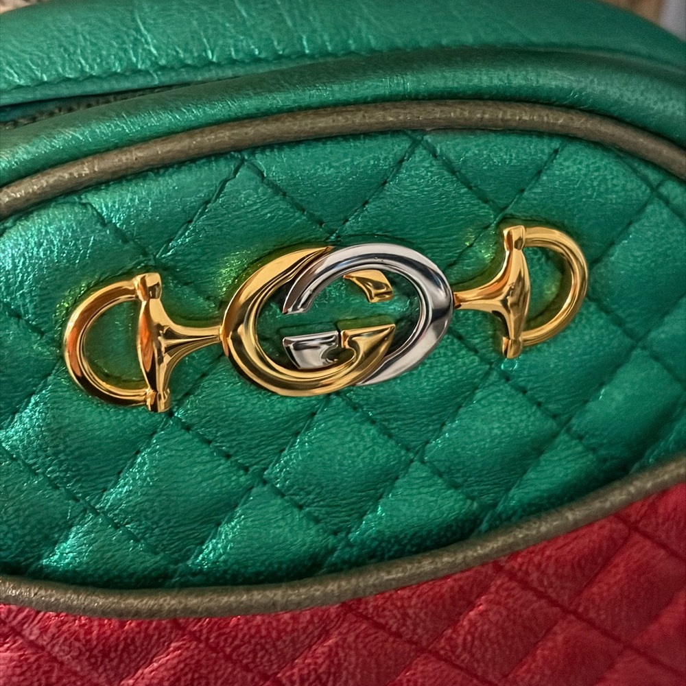 GUCCI Trapuntata bag Limited leather mini red/green metallic vintage - Picture 7 of 16
